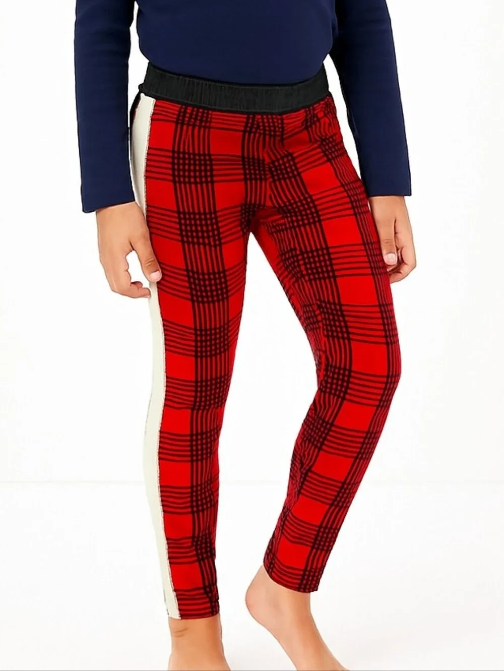 Garanimals Red and Black Plaid Leggings with Cream Side Stripe